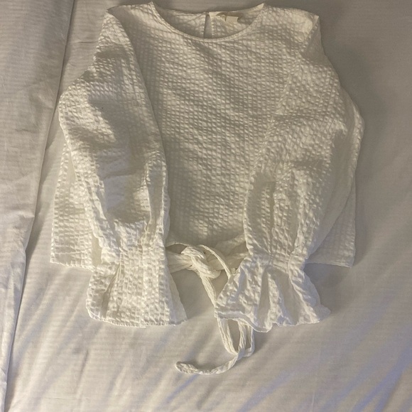 H&M White Textured Long Sleeve Top 10 - Picture 8 of 9